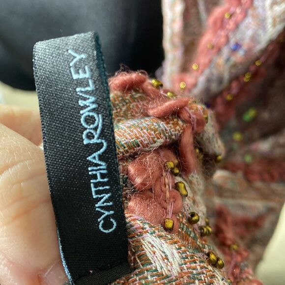 Cynthia rowley bohemian knit fringed beaded sequined textured scarf - Picture 5 of 7